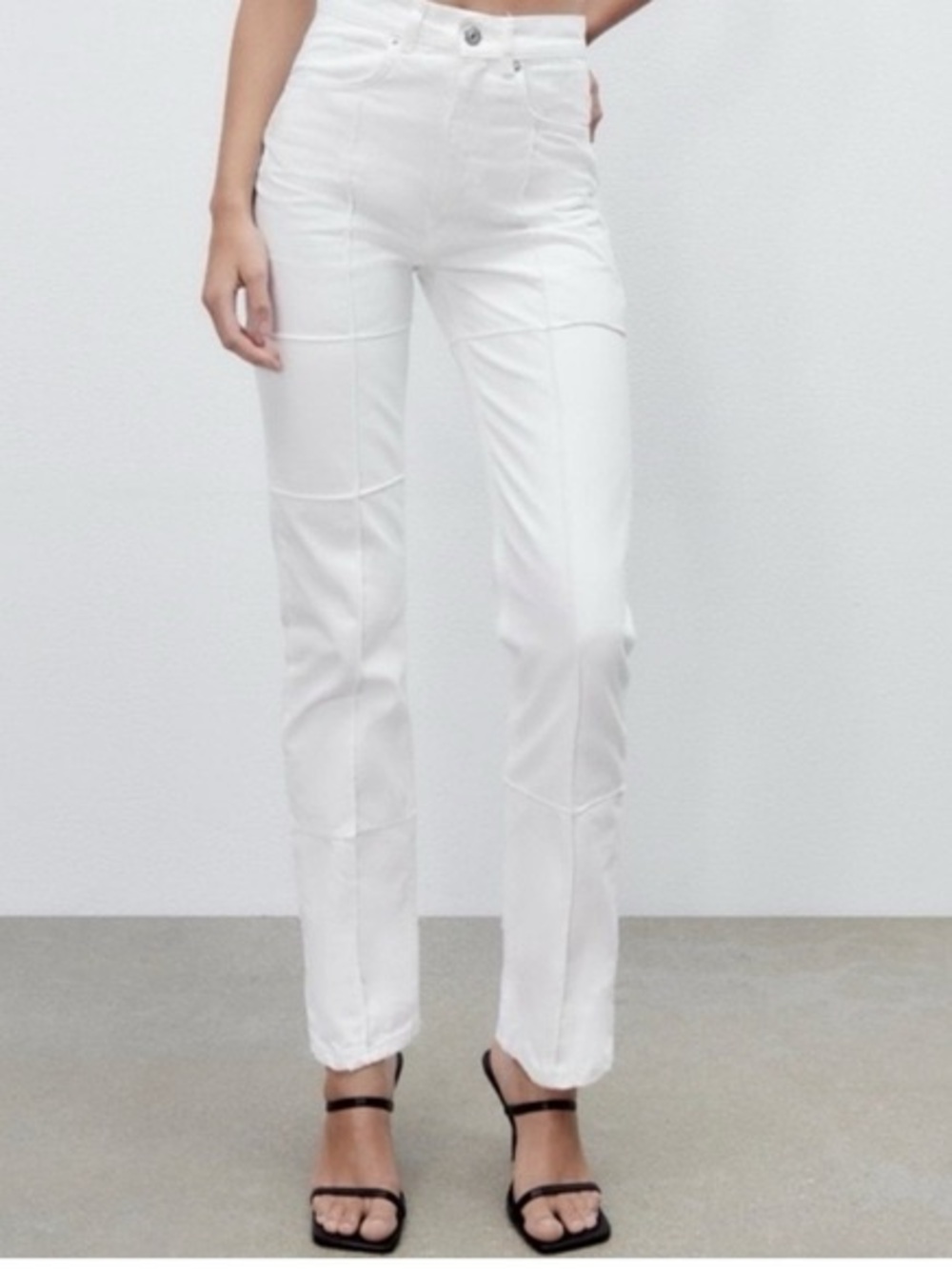White High-Waist Straight Leg Pants Zara patchwork jeans